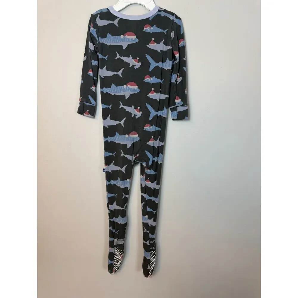 kickee pants bamboo santa shark footie pajamas size 2T